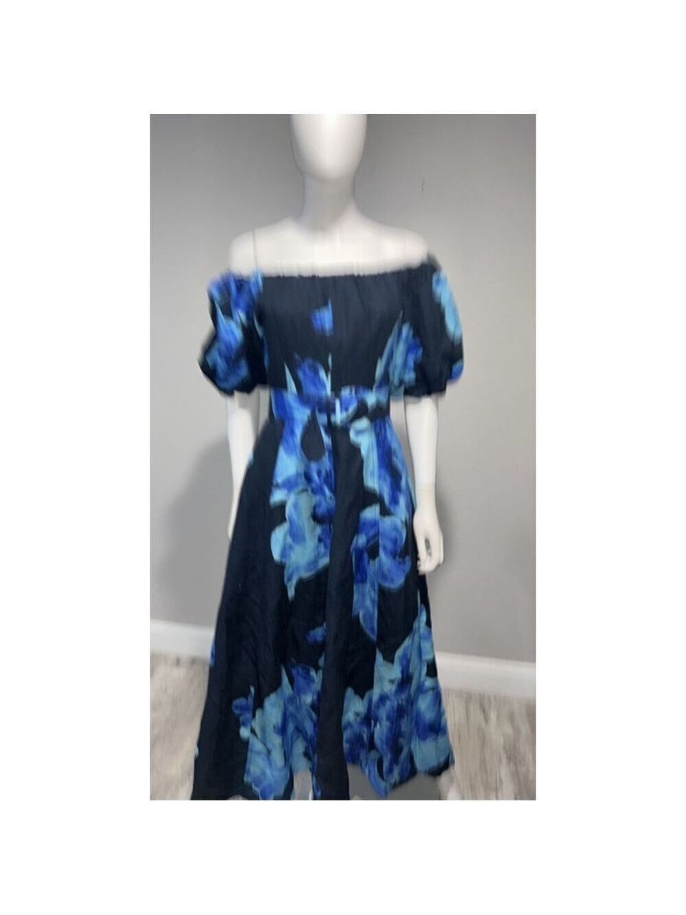 Nicholas the Label Blue Santha Floral Off-the-Shoulder Midi Dress Size 6 - Picture 8 of 13